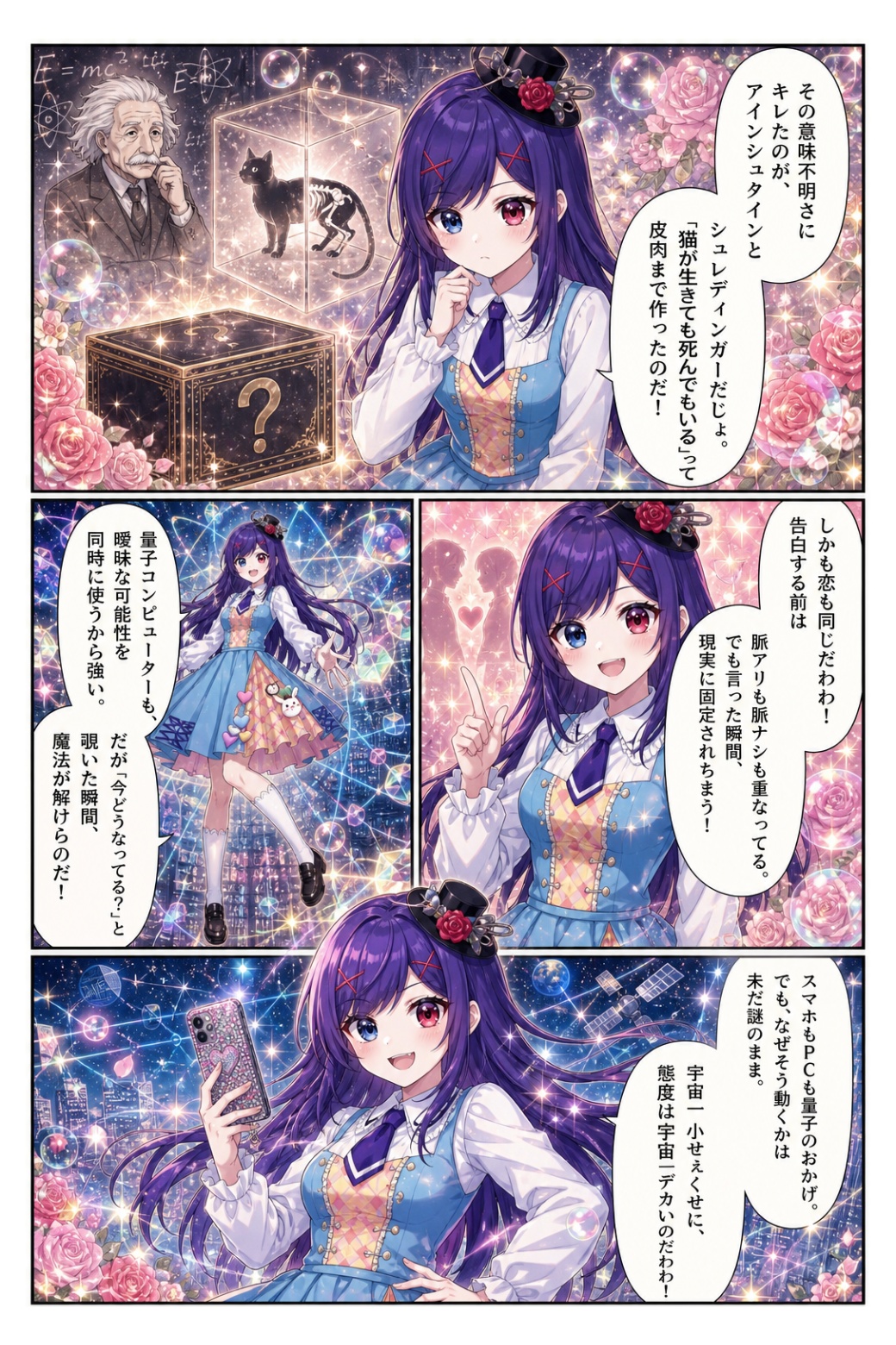 シュレディンガーの猫や量子コンピューターをロマ子様が説明する4コマ漫画・後編
